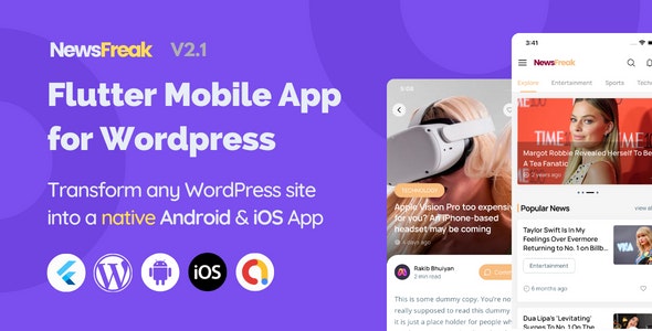 Newsfreak v2.1.0 - Flutter Mobile App for WordPress