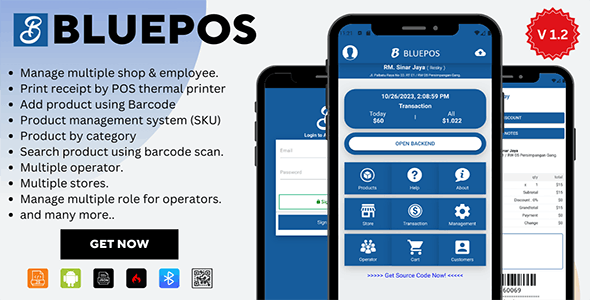 BLUEPOS v1.1 - Android Mobile Point of sale (POS) With Admin Backend API