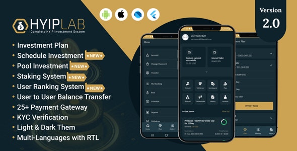 HYIPLab v2.0 - Cross Platform Mobile Application