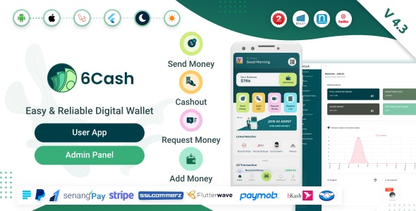 6Cash v4.3 - Digital Wallet Mobile App with Laravel Admin Panel - nulled