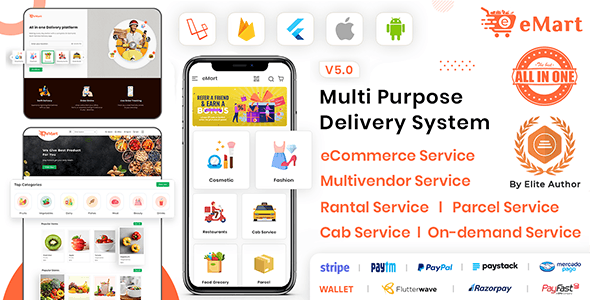 eMart v4.0 - Multivendor Food, eCommerce, Parcel, Taxi booking, Car Rental App with Admin and Website