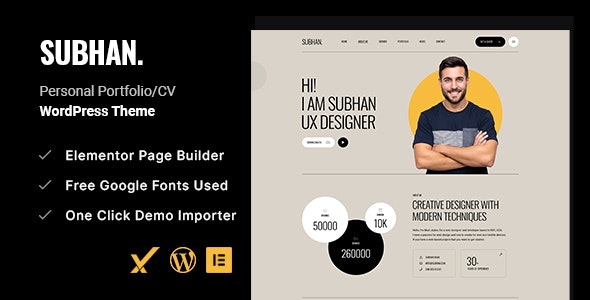 Subhan v1.0.0 - Personal Portfolio/CV WordPress Theme 