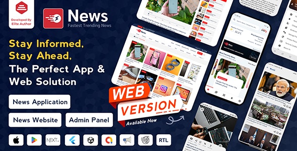 News App and Web v3.1.4 - Flutter News App for Android and IOS App | News Website with Admin panel