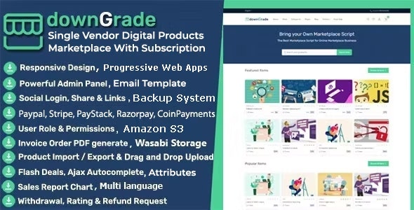 downGrade v5.8 - Single Vendor Digital Marketplace With Subscription