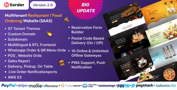 Eorder v1.0 - Multitenant Restaurant / Food Ordering Website (SAAS)