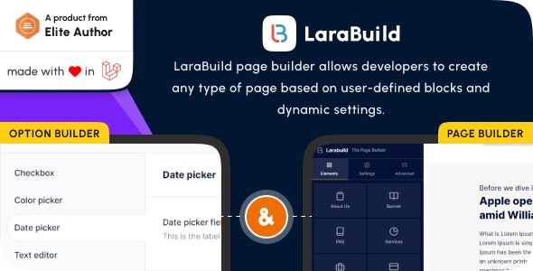 LaraBuild v1.3 - Laravel Drag and Drop Page builder and Settings Builder Package