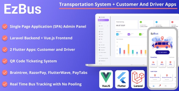 EZBus v2.0 - Transportation Management Solution - Two Flutter Apps + Backend + Admin panel