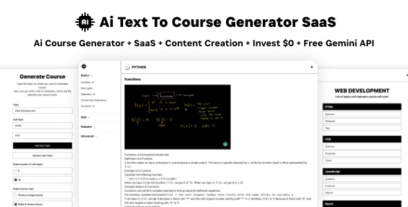 Ai Course Generator v1.0 - Text To Course SaaS Ai Video & Image Content Payment Earn Gemini React Admin