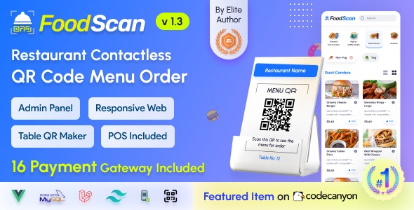 FoodScan v1.0 - Qr Code Restaurant Menu Maker and Contactless Table Ordering System with Restaurant POS