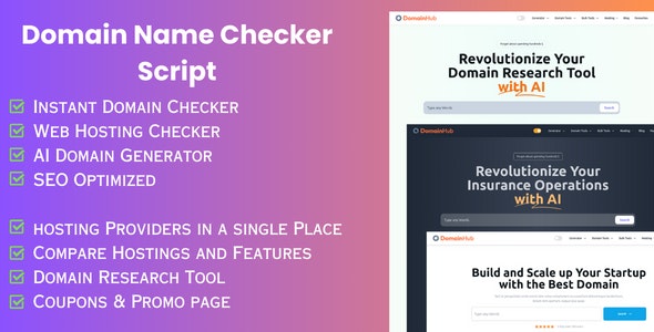 Domain Hub - Domain Checker, AI Name Generator, Who-is-hosting, Whois, DNS React Nextjs tools - 20 Feb. 2024