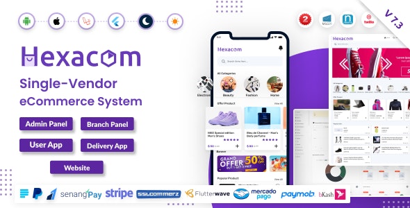 Hexacom v7.2 - single vendor eCommerce App with Website, Admin Panel and Delivery boy app - nulled