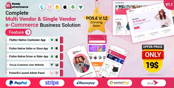 Ready ecommerce v1.0 - Complete Multi Vendor e-Commerce Mobile App, Website, Rider App with Seller App