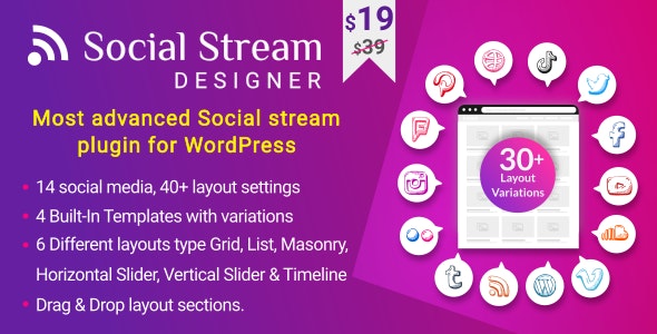 Social Stream Designer v1.1.8 - Instagram Facebook Twitter Feed - Social media Feed Grid Gallery Plugin