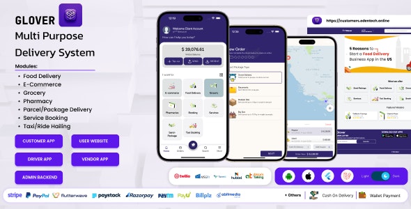 Glover v1.7.30 – Grocery, Food, Pharmacy Courier & Service Provider + Backend + Driver & Vendor app